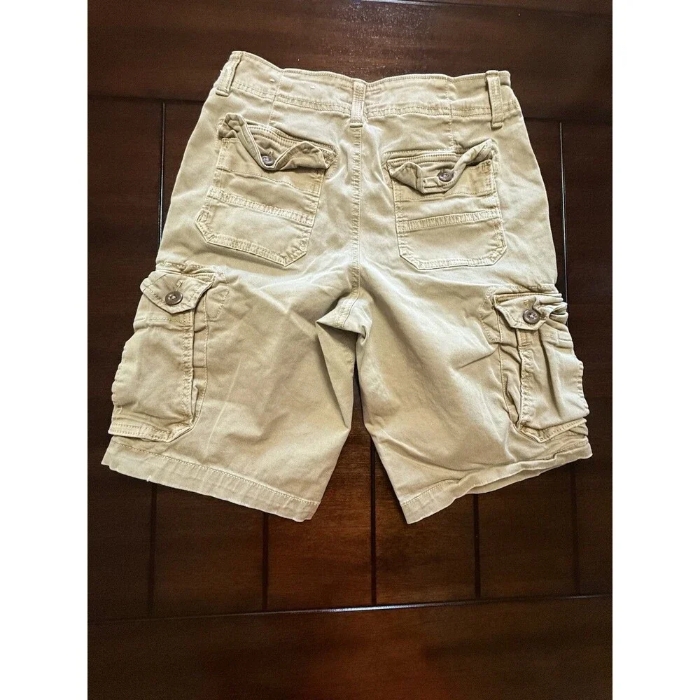 🔥American Eagle Cargo Shorts Mens 30 Khaki Beige Longer Length Y2K Extreme Flex